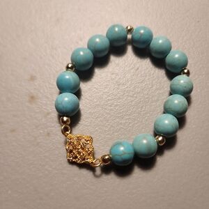 Freida Rothman Turquoise Beaded Bracelet with Gold Rhinestone Accents 6"